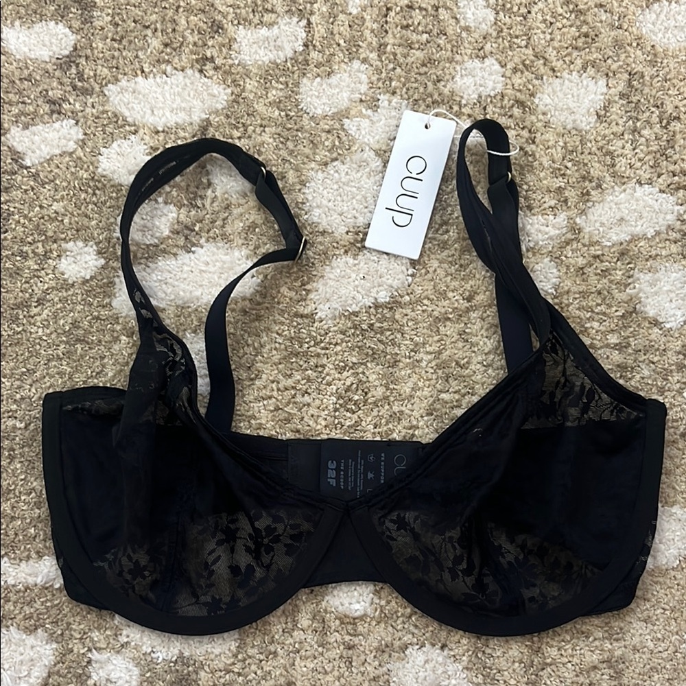 CUUP Black “The Scoop” Botanical Lace Bra